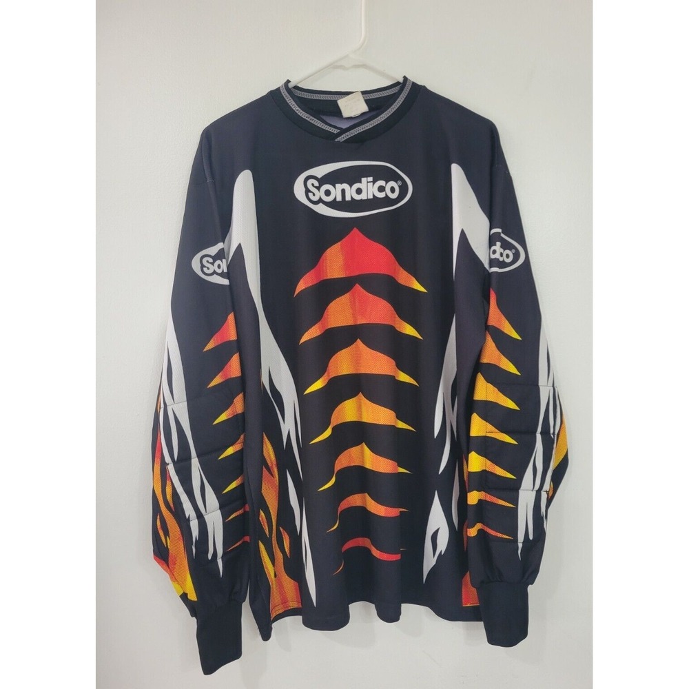 Sondico Padded Arm Black with Red Orange flame Jersey Shirt Men's XL